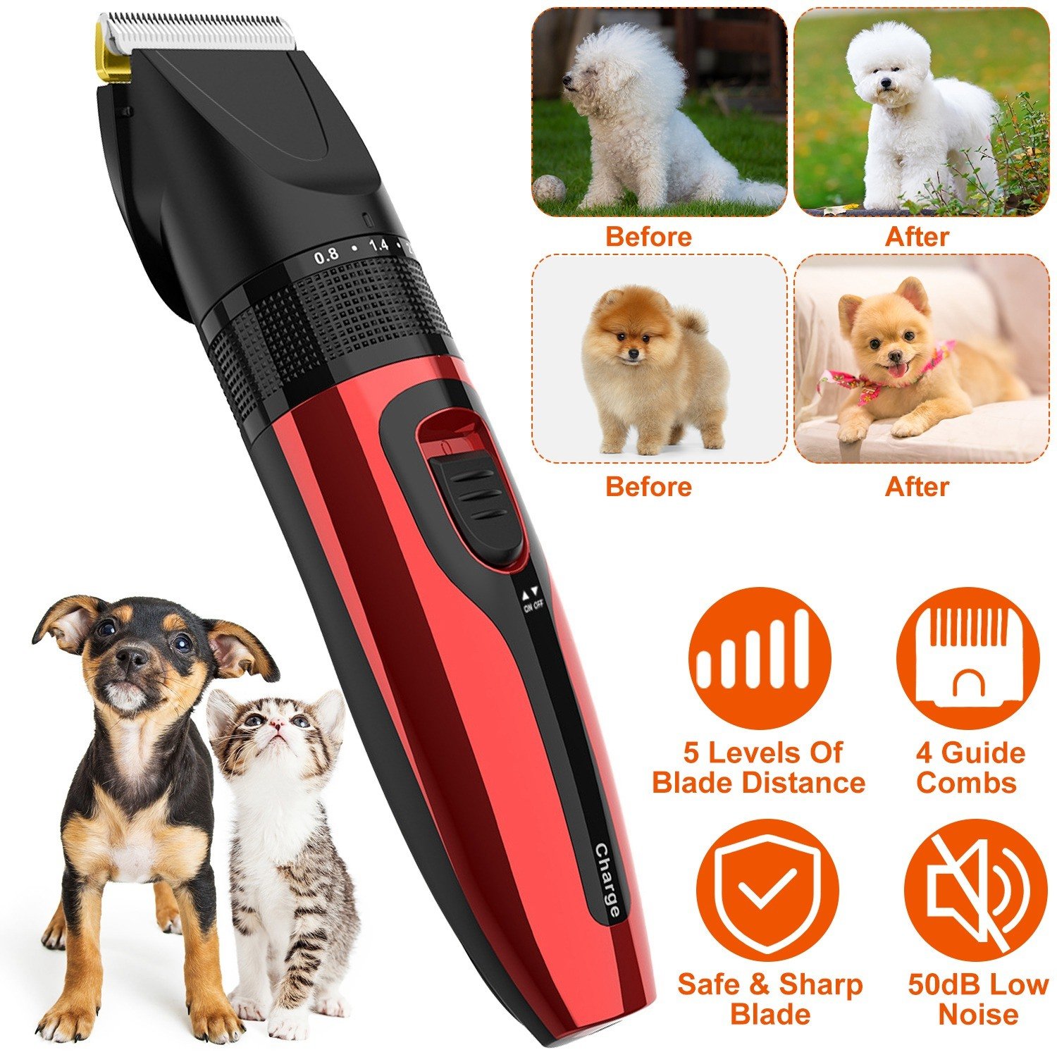 Pet Grooming Kit Rechargeable Cordless Dog Grooming Clippers Low Noise Electric