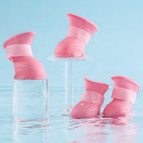 Dog Rain Boots 4Pcs Pet Dog Puppy Warm Waterproof Silicone Non-Slip Rain Boots Footwear Shoes Dog Cat Pet Toy Dog Rain Boots  Dog Rain Shoes, Cat Rain (Option: Pink-L 6x4.5cm)