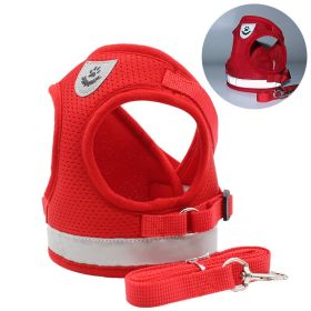 dog Harnesses and dog leash set; Pet Chest Strap Vest Dog Towing Rope Reflective Breathable Dog Rope Pet Supplies Wholesale (Specification (L * W): M, colour: red)