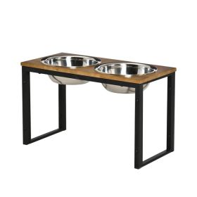 Elevated Dog Bowls Stand with 2 Stainless Steel Bowls (Type: Pet Supplies, Color: Natural)