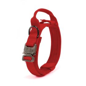 Tactical Dog Collar Military Dog Collar Adjustable Nylon Dog Collar Heavy Duty Metal Buckle with Handle for Dog Training (Color: Red, size: Xl)