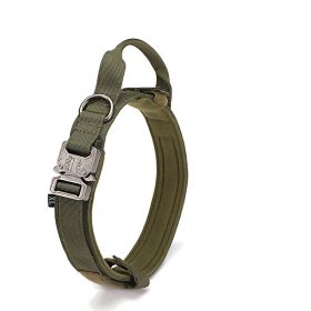 Tactical Dog Collar Military Dog Collar Adjustable Nylon Dog Collar Heavy Duty Metal Buckle with Handle for Dog Training (Color: Green, size: Xl)