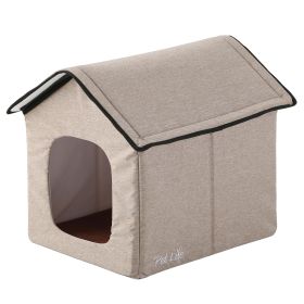 Pet Life "Hush Puppy" Electronic Heating and Cooling Smart Collapsible Pet House (Color: beige, size: small)