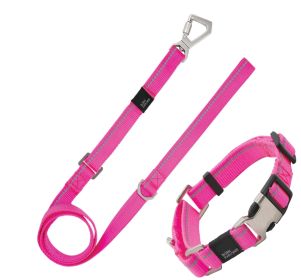 Pet Life 'Advent' Outdoor Series 3M Reflective 2-in-1 Durable Martingale Training Dog Leash and Collar (Color: pink, size: small)