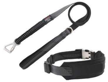 Pet Life 'Geo-prene' 2-in-1 Shock Absorbing Neoprene Padded Reflective Dog Leash and Collar (Color: black, size: large)