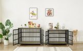 Furniture style dog crate wrought iron frame door with side openings, Grey, 43.3''W x 29.9''D x 33.5''H.