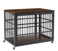 Furniture style dog crate wrought iron frame door with side openings, Grey, 43.3''W x 29.9''D x 33.5''H.